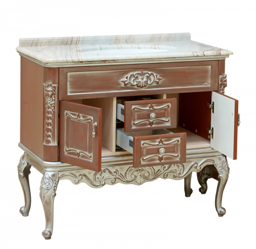 Bianco -100 Тумба с 2 ящ. коричн. серебряная патина Л-Бья01100-1391282Я