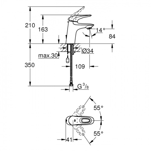 Смеситель для раковины Grohe Eurostyle 2015 23566003, с донным клапаном (цепочка), хром