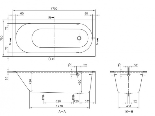 Акриловая ванна Villeroy&Boch Oberon UBQ170OBE2V-01, 170x75 см, alpin