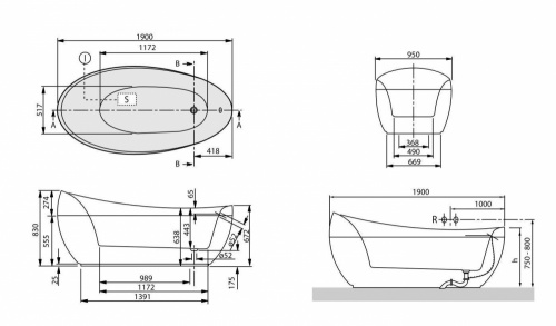 Квариловая ванна Villeroy&Boch Aveo 190 x 95 см UBQ194AVE9PDV-01 цвет белый (alpin)