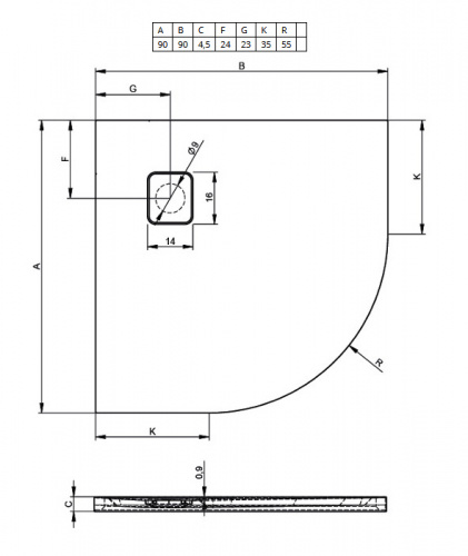 Душевой поддон Riho Basel 451 90 x 90 см DC981700000000S акриловый, четверть круга, цвет черный матовый