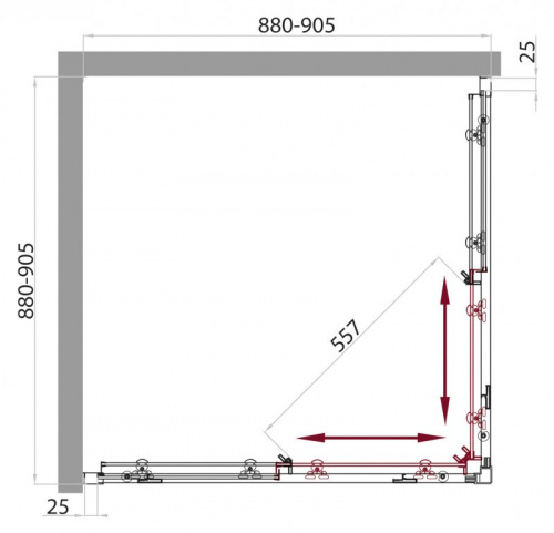 Душевой уголок BELBAGNO SELA-A-2 прозрачное усл. разм., мм:800x800x1900 габариты с диапазоном регулировок, мм:(780-805)х(780-805) Шир. вх., мм:487