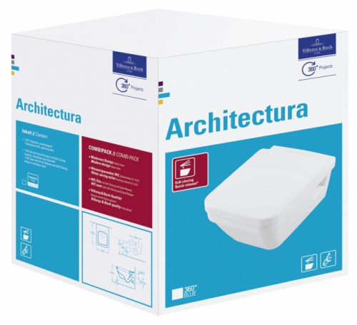 Унитаз подвесной Villeroy&Boch Architectura 5685 HR01 alpin, безободковый, крышка микролифт