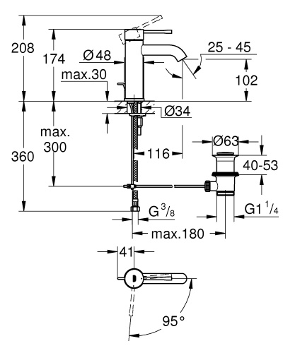 Смеситель для раковины Grohe Essence New 23591001, с донным клапаном, хром