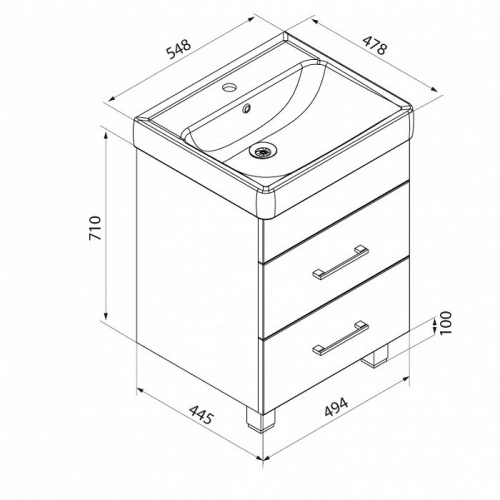 Тумба с раковиной IDDIS Custo 55 напольная белая (CUS55W0i95K)