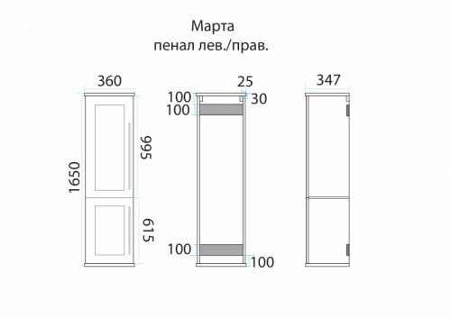 Марта Пенал темный бетон прав. с Б/К П-Мрт-05035-2513П