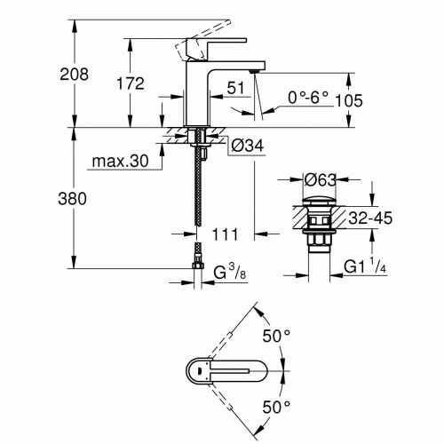 Смеситель однорычажный Grohe Plus 33163003 для раковины