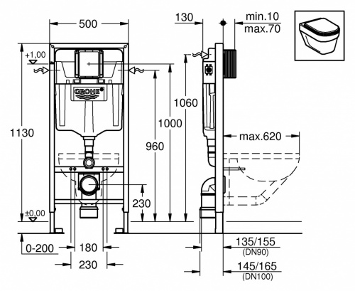 Инсталляция Grohe Rapid SL 38528001 для унитаза, высота 1.13 м