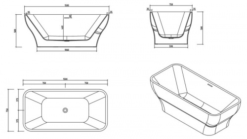 Акриловая ванна BELBAGNO BB73-1500-750