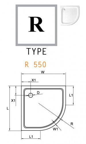 Акриловый поддон CEZARES TRAY-R-15-W, размер, мм: 800x800x150 , радиусный , радиус: 550