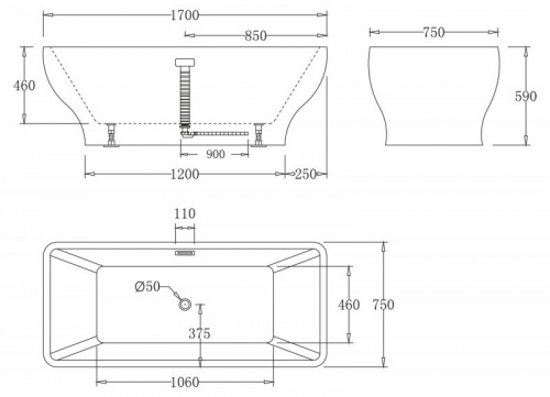 Ванна акриловая BelBagno BB73-1700, 170x75 см