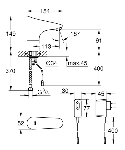 Смеситель Grohe Europlus E 36016001 для раковины, сенсорный