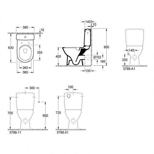 Унитаз компакт Villeroy&Boch O.novo 5689 R001, безободковый с бачком 5788 S101