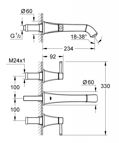 Смеситель Grohe Grandera 20415IG0 для раковины, хром/золото