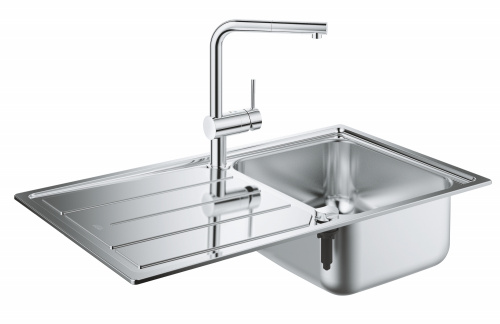 Набор: Мойка Grohe K500 из нержавеющей стали с корзинчатым вентилем, 31571SD0 и смеситель Grohe Minta 32168000