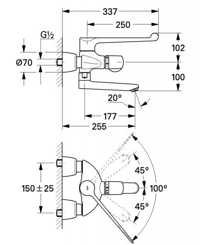 Термостат Grohe Grohtherm Ergomix, 34020000 для раковины медицинский, излив 255 мм