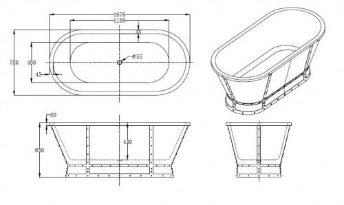 Ванна акриловая BelBagno BB35-CF36 168 x 78 x 65 см, цвет серый матовый