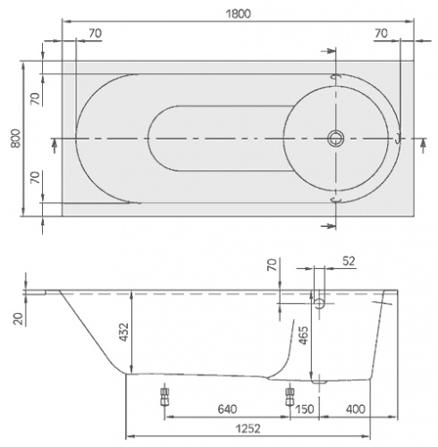 Ванна Villeroy&Boch Libra UBQ180LIB2V-01, 180 x 80 см, Quaryl®, alpin