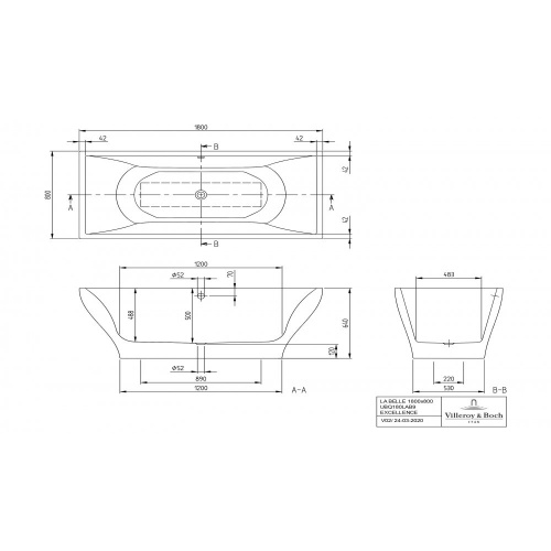 Ванна Villeroy & Boch La Belle 180x80 см квариловая UBQ180LAB9T1V-01