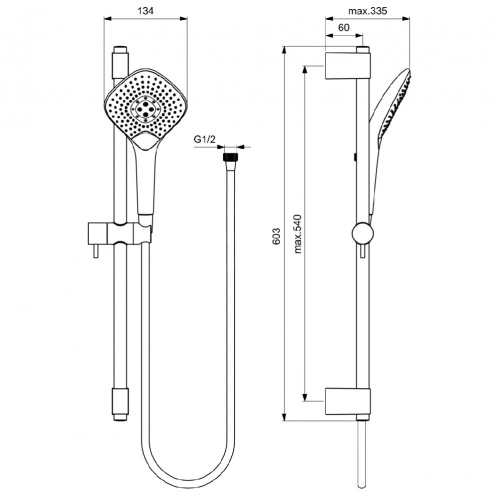 Ideal Standart B1762AA IDEALRAIN Душевой гарнитур со штангой EVO JET DIAMOND XL3