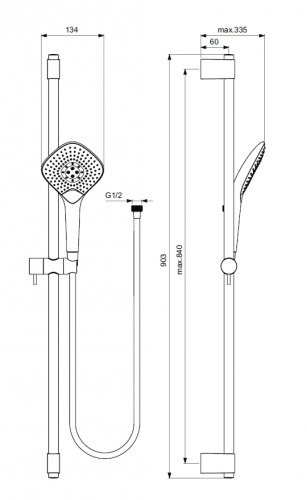 Ideal Standart B1764AA IDEALRAIN Душевой гарнитур со штангой EVO JET DIAMOND XL3