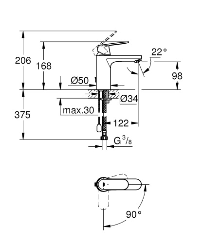 Смеситель для раковины Grohe Eurosmart Cosmopolitan 2339700E, с донным клапаном (цепочка), хром