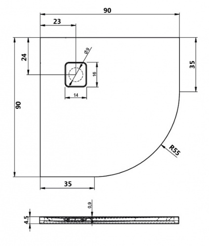 Душевой поддон Riho Basel 451 90 x 90 см DC980050000000S акриловый, четверть круга, цвет белый