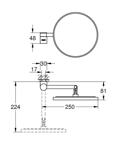 Косметическое зеркало с увеличением в 7 раз Grohe Selection 41077DC0, суперсталь