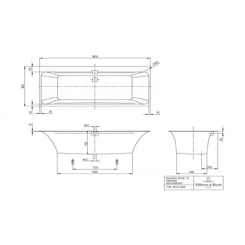 Ванна Villeroy & Boch Squaro Edge 12 180x80 см квариловая UBQ180SQE2DV-01