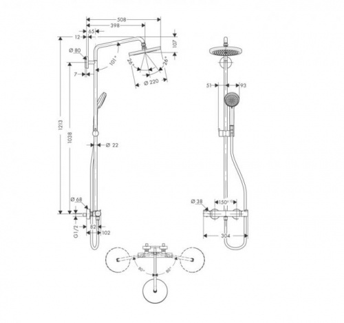 27185000 Croma 220 Showerpipe, душевая панель (с термостатом)