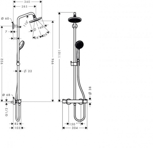27135000 Croma 160 Showerpipe, держатель 270 мм, ½’