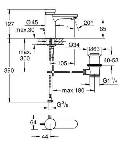Смеситель Grohe Eurosmart Cosmopolitan Т (Евросмарт Космополитан Т) 36318000 для раковины